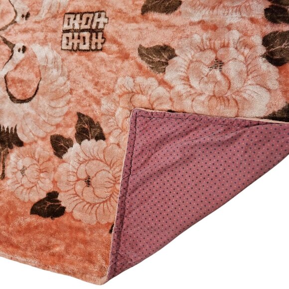 MCM VTG 1950s Korean Mink Peach Pink Floral Blanket Coverlet Twin‎ Heavy 58x81" - Picture 6 of 15